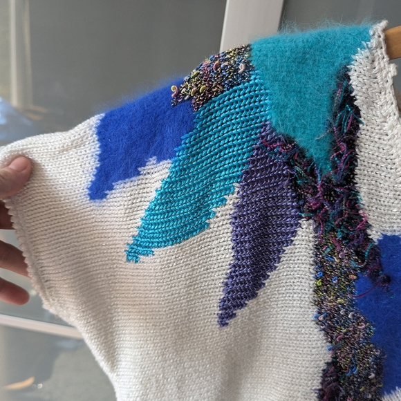 Vintage 80s Franco Valeri Short Sleeve Knit Abstract Top - Size Large - Picture 6 of 8